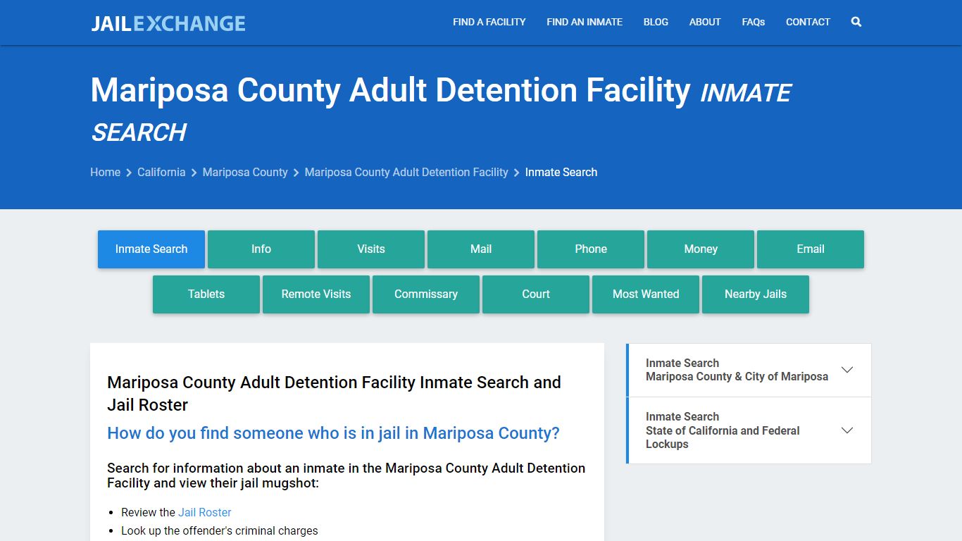 Mariposa County Adult Detention Facility Inmate Search